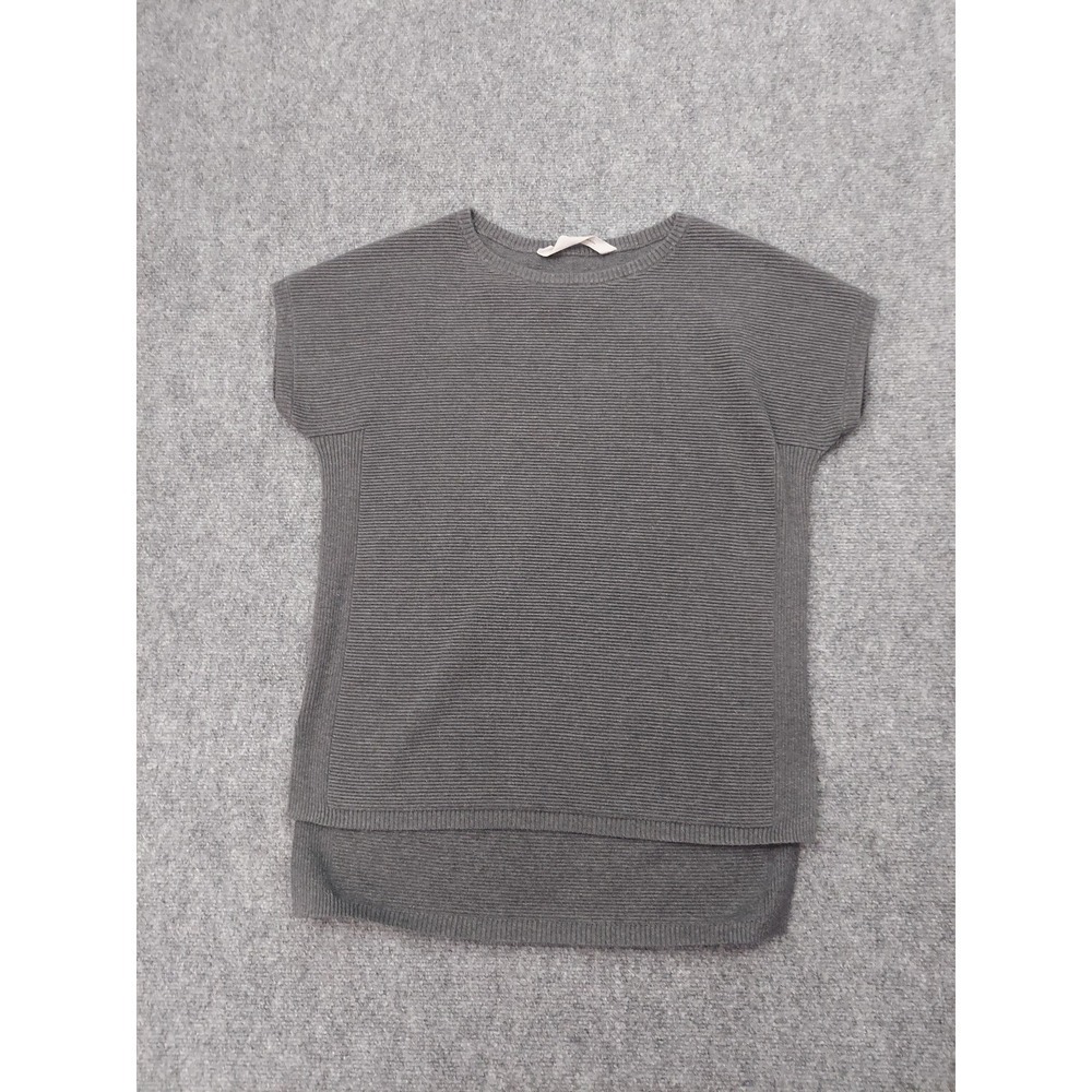 Athleta Top Sweater Women Small Gray Short Sleeve Ribbed tunic Crew Neck Relaxed